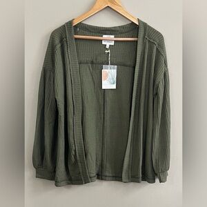 Blu Pepper olive green open front waffle knit cardigan size small